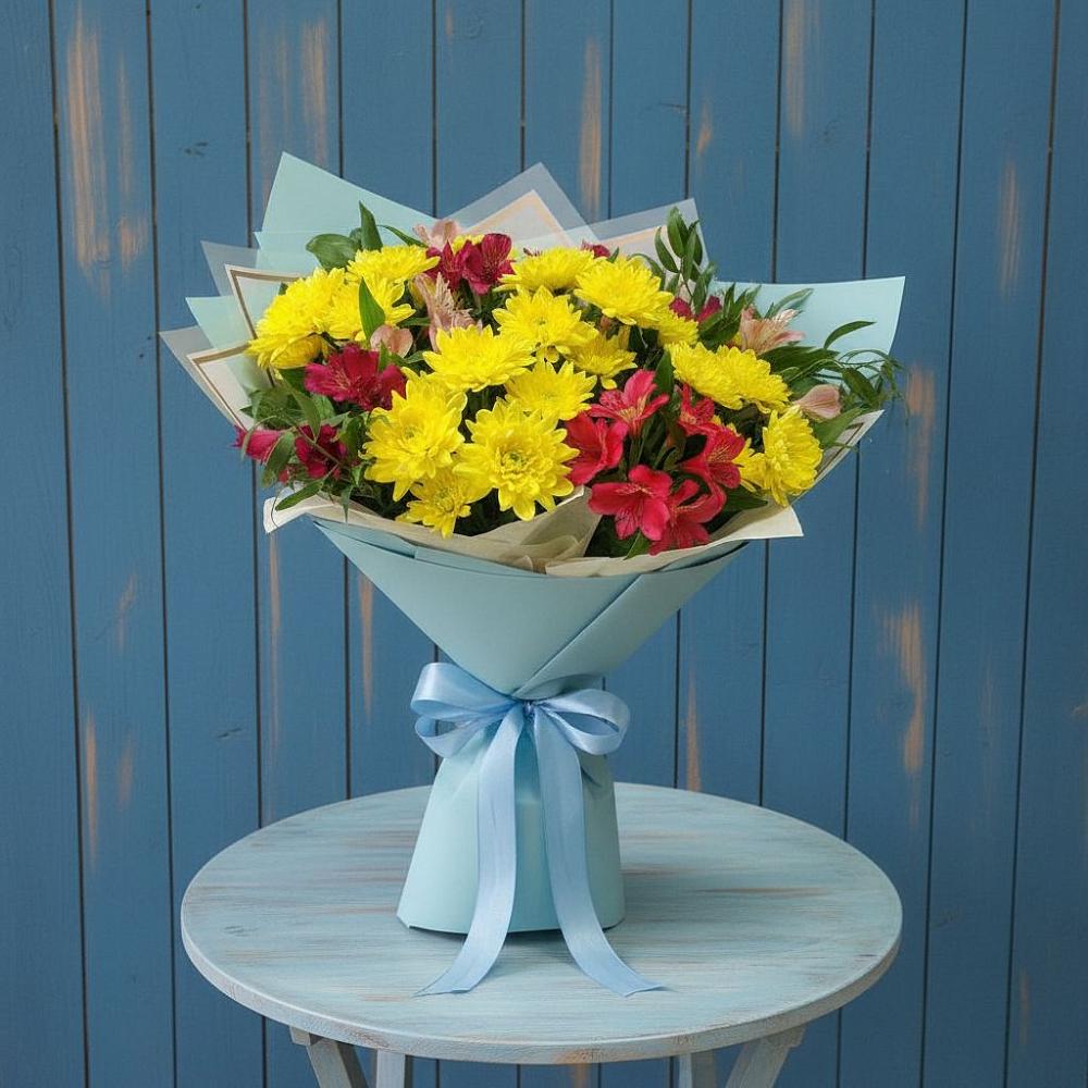 Букет цветов из: Альстромерии и Хризантемы в Комсомольский Республики Дагестан