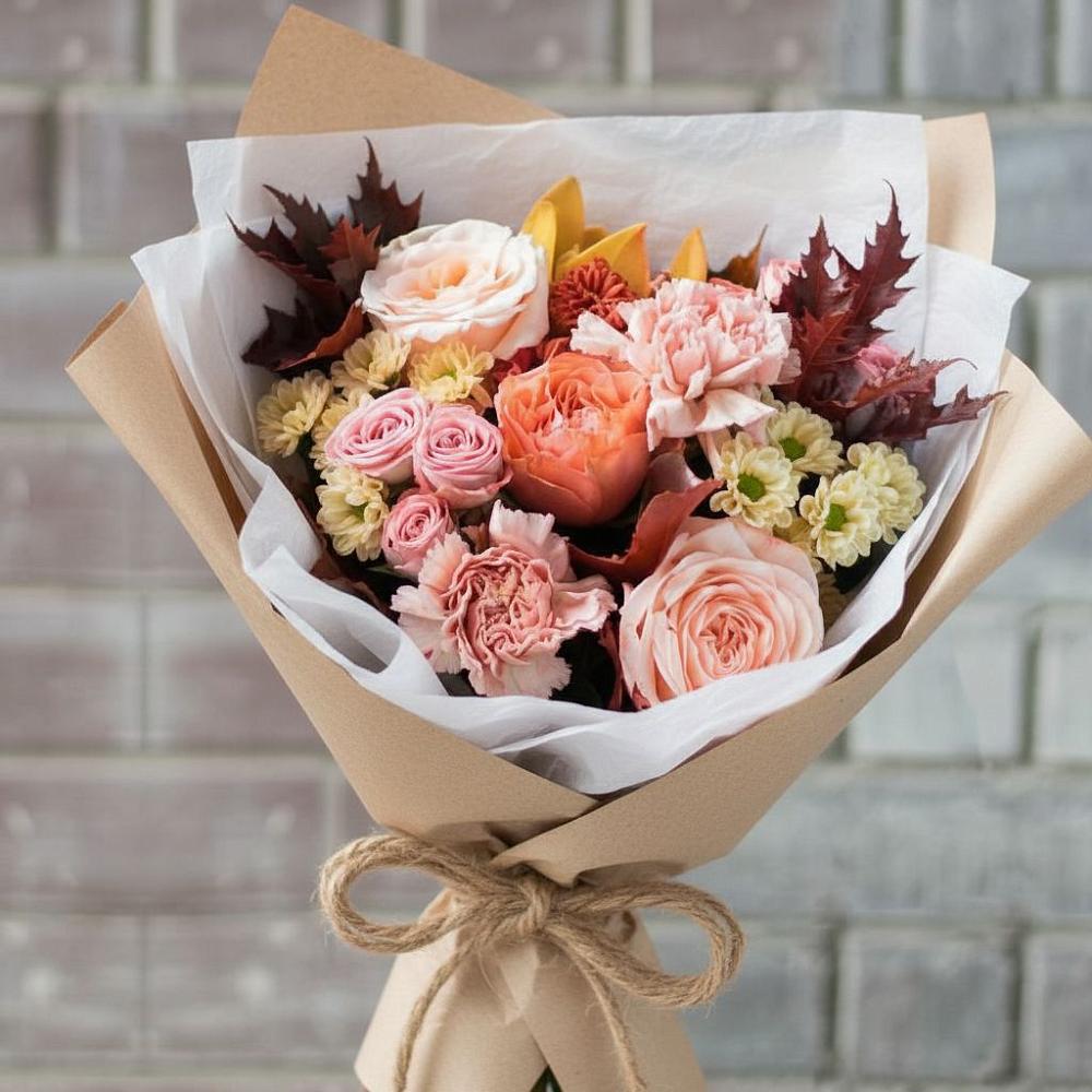 Букет цветов из: Гвоздики, Хризантемы и Розы в Комсомольский Республики Дагестан