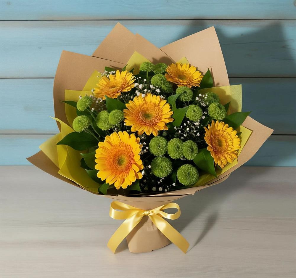 Букет цветов из: Герберы и Хризантемы в Комсомольский Республики Дагестан