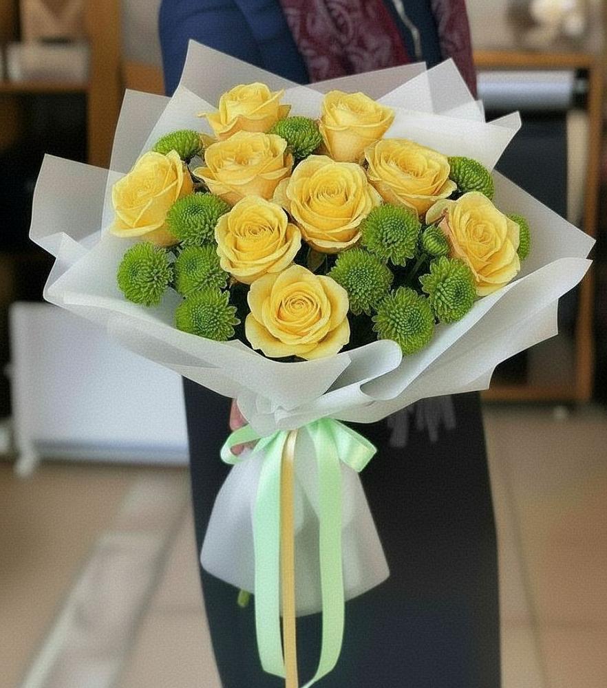 Букет цветов из: Хризантемы и Розы в Комсомольский Республики Дагестан