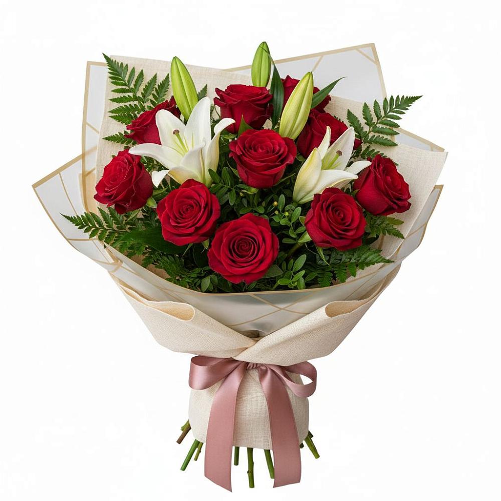 Букет цветов из: Лилии и Розы в Комсомольский Республики Дагестан