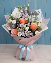 Букет цветов из:  Лизиантусы, Розы, Альстромерии и Гипсофила #REPLACE_PRED# Комсомольский Республики Дагестан