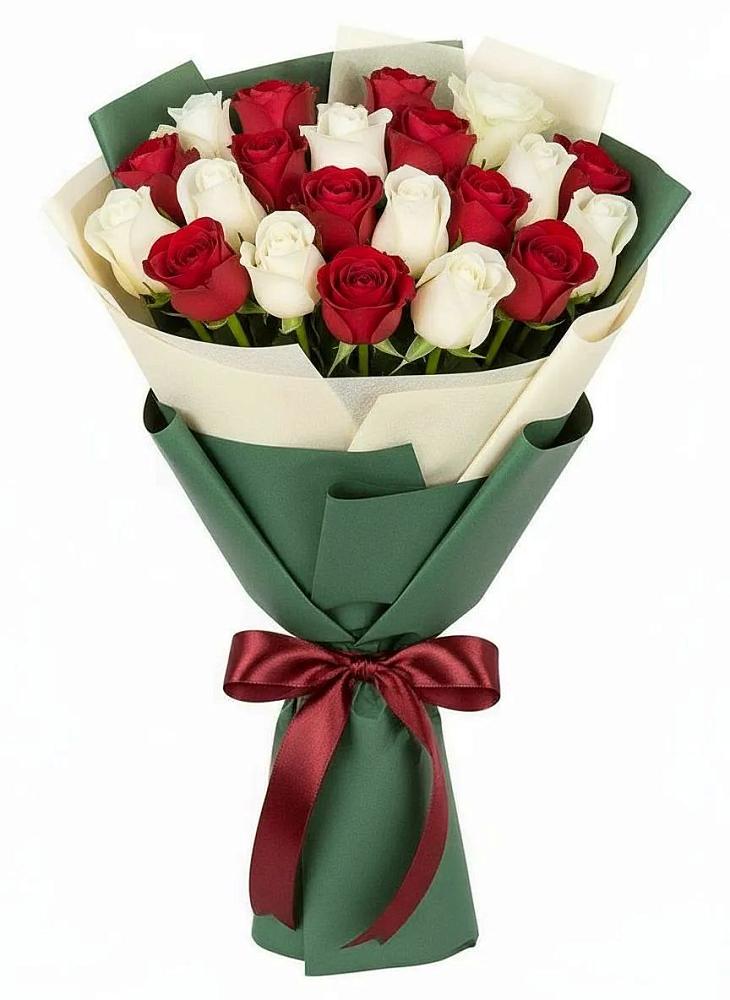 Букет Микс из красных и белых роз в Комсомольский Республики Дагестан