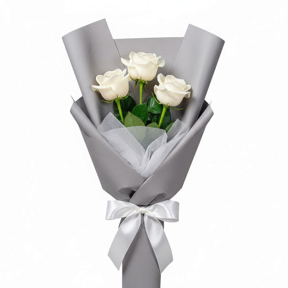 Букет 3 белые розы в Комсомольский Республики Дагестан