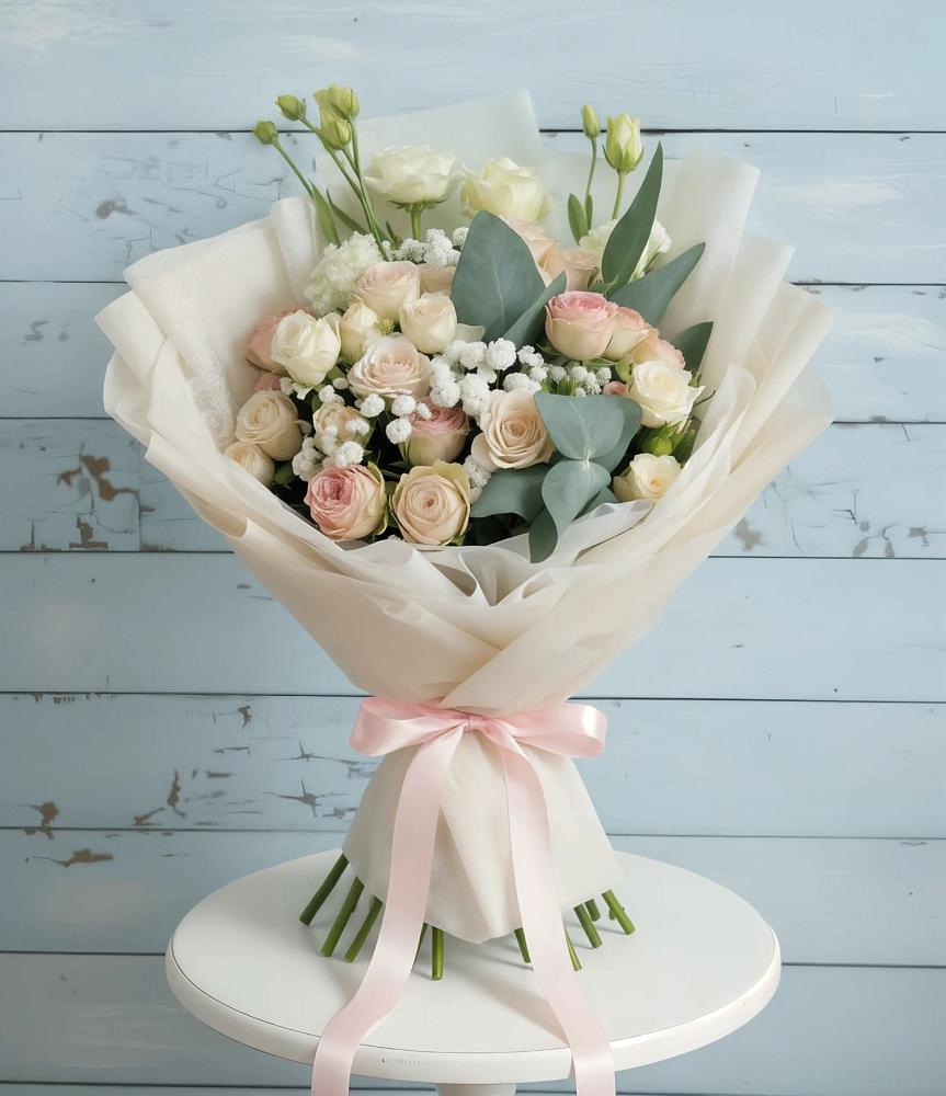 Букет цветов из: Розы и Лизиантусы в Комсомольский Республики Дагестан