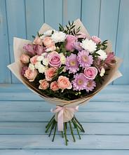 Букет цветов из:  Хризантемы, Розы и Альстромерии в Комсомольский Республики Дагестан