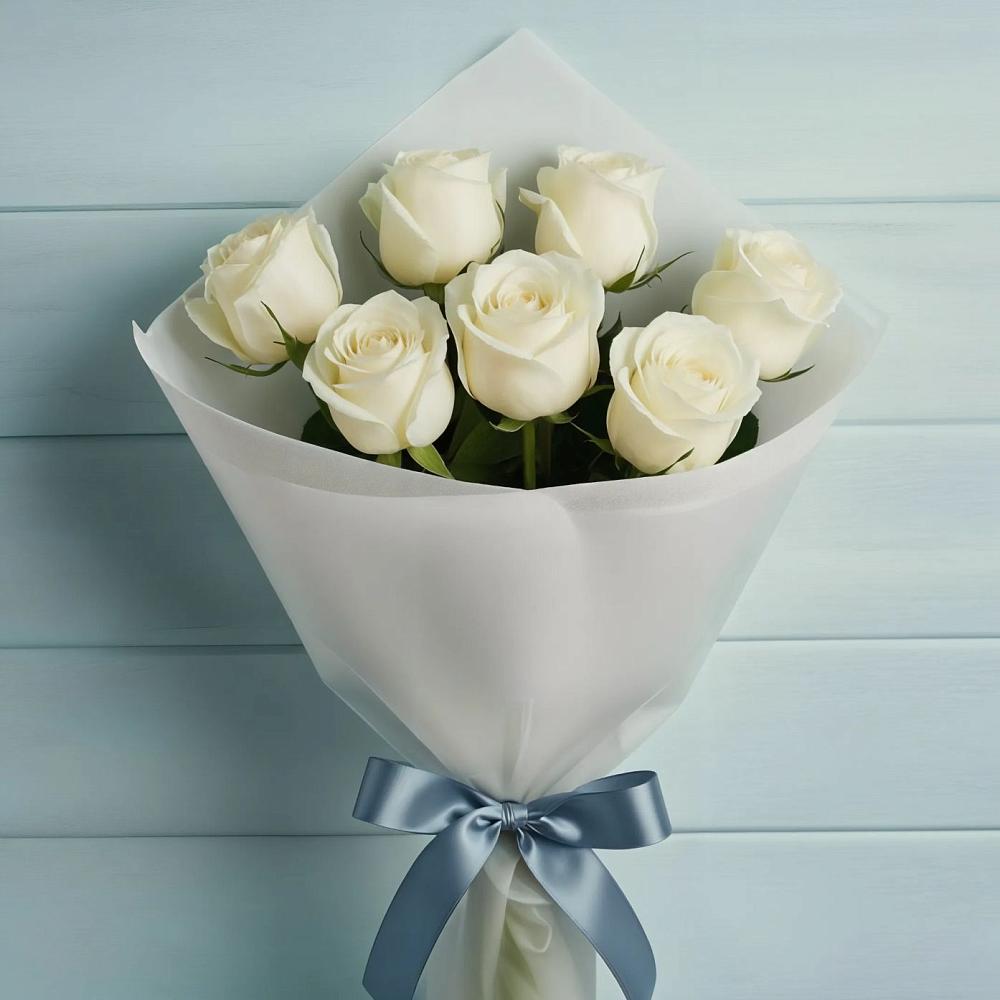 Букет 7 Белых роз Эдлесс Лав в Комсомольский Республики Дагестан